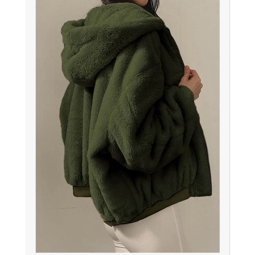 NEW Winter Hooded Fleece Puffer Reversible Long Sleeve Oversized Jacket XS - Picture 2 of 7